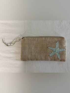 Roman McCall Linen Zip Pouch with Blue Starfish Appliqué